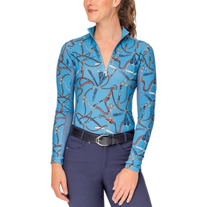 Kastel Denmark Ladies Tahoe Blue Belts Quarter Zip Long Sleeve Sun Shirt