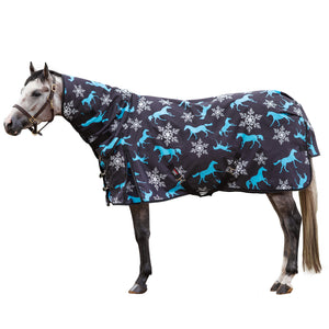 StormShield® Classic II Horses and Snowflakes Attached Neck Euro Surcingle 220g Medium Weight Turnout Blanket