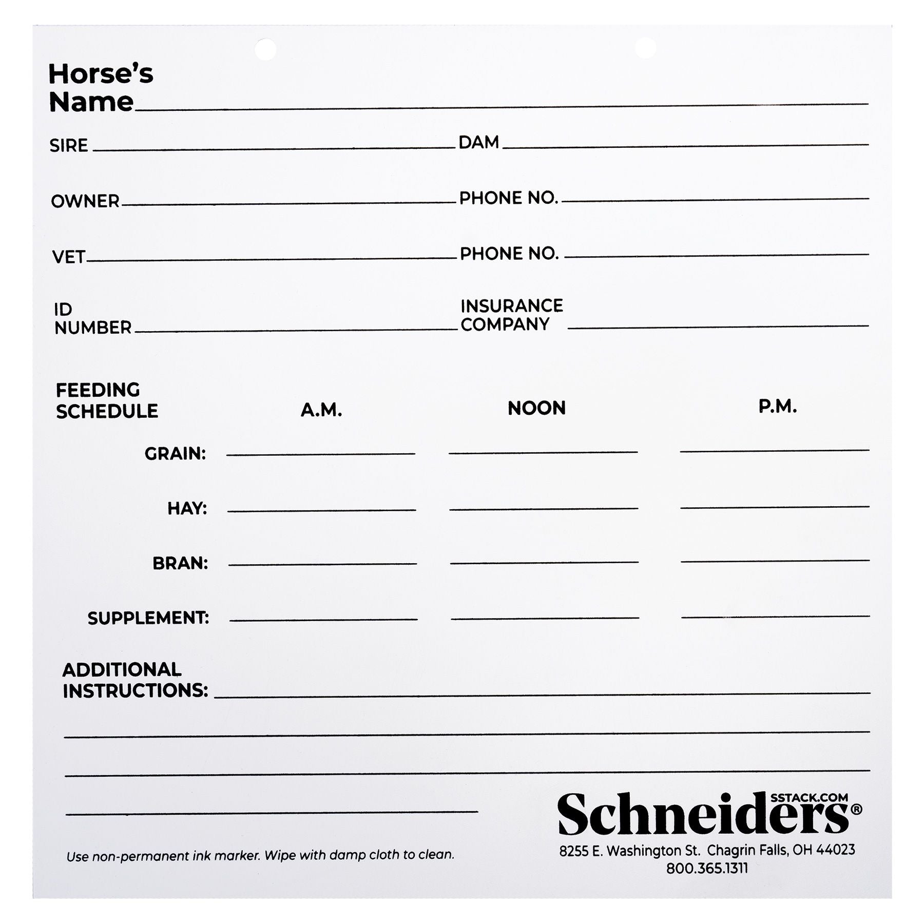 Schneiders® Plastic Feeding Chart