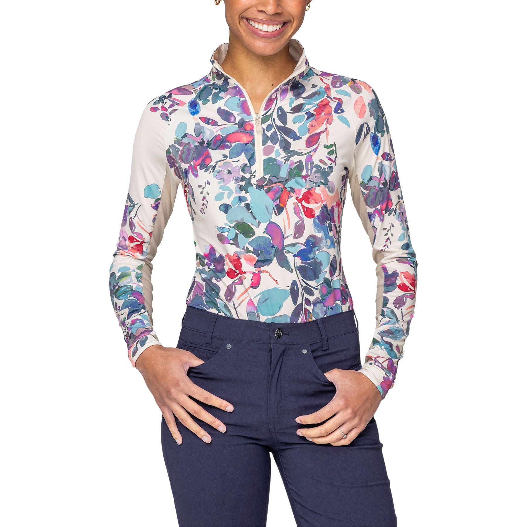 Kastel Denmark Ladies Amethyst Watercolor Floral Quarter Zip Top