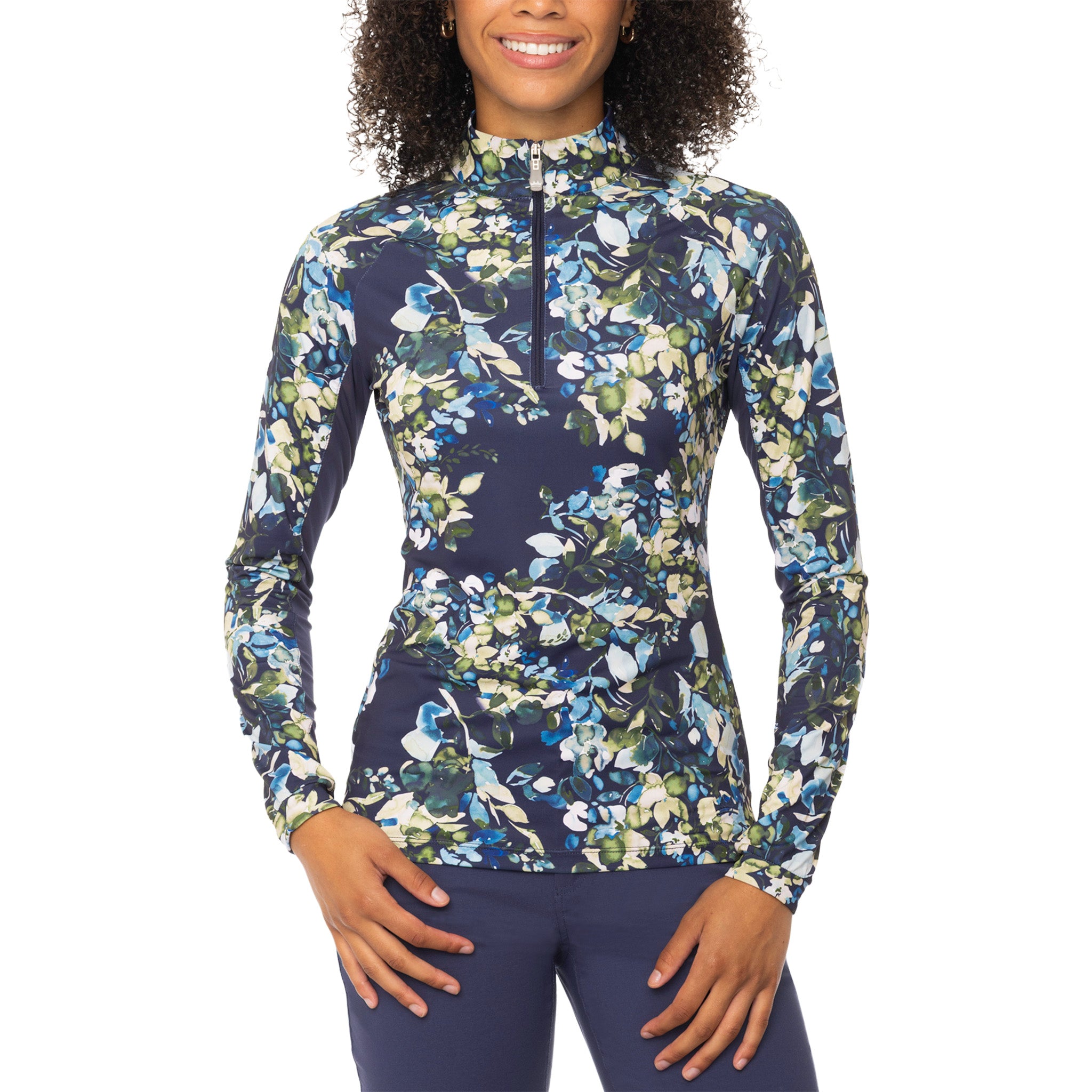 Kastel Denmark Ladies Navy Watercolor Floral Quarter Zip